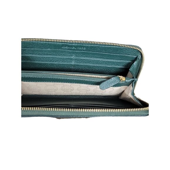 Michael Kors Large Wallet Green Pebbled Leather Zip Around Gold Tone Hardware - Picture 7 of 9